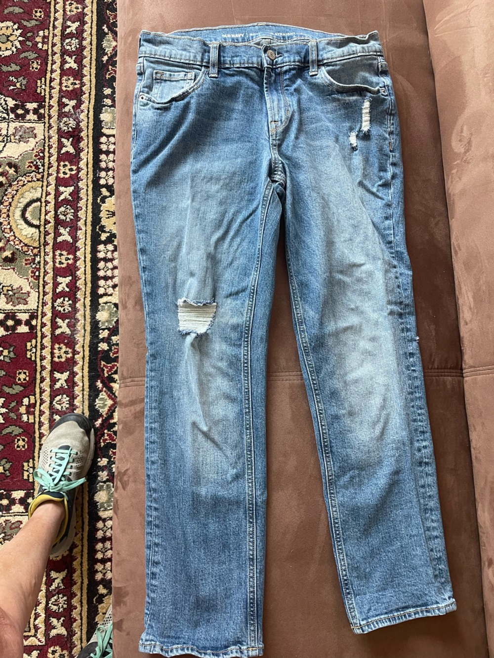 Old Navy Light Blue Straight Leg Distressed Jeans